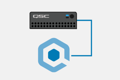 Icon of Q-SYS hardware and Q-SYS logo