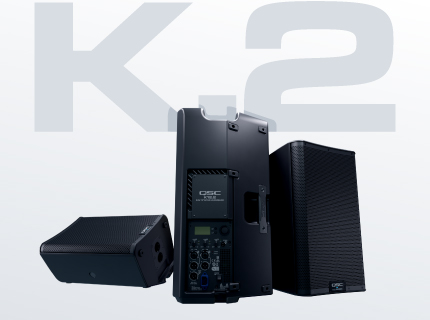 Image of three K.2 series loudspeakers. Image text: K.2